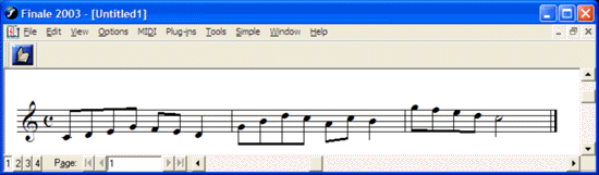 Example melody in Finale editor