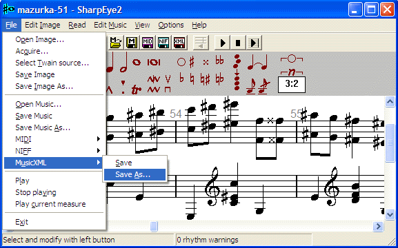 SharpEye MusicXML Export